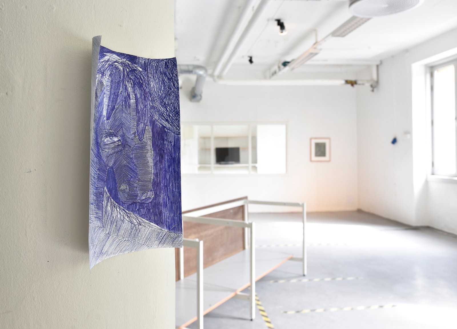 Installation view with drawing on pillar