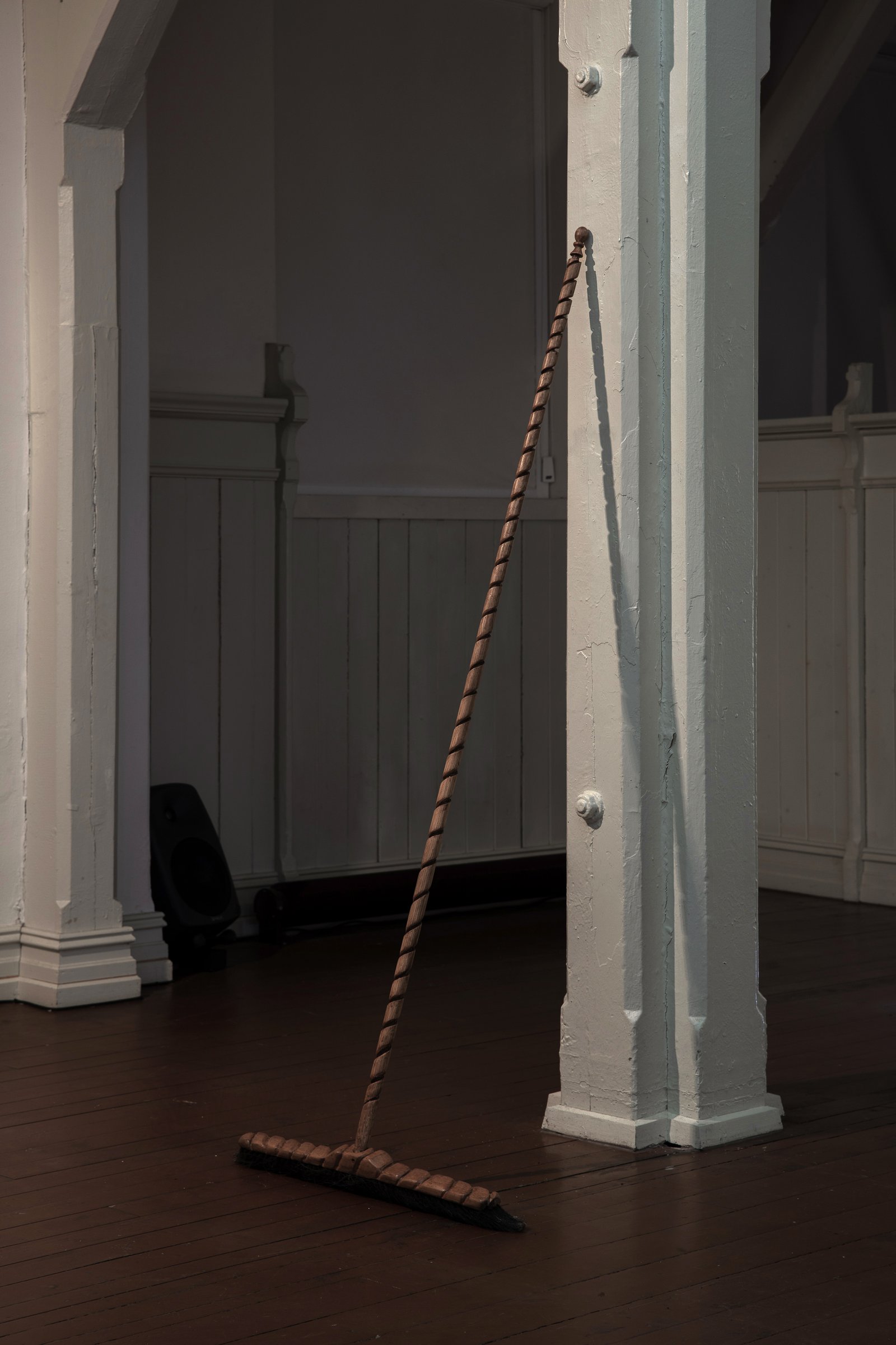 brush sculpture installation view artwork titled clocked out by Irish artist Anna Clawson