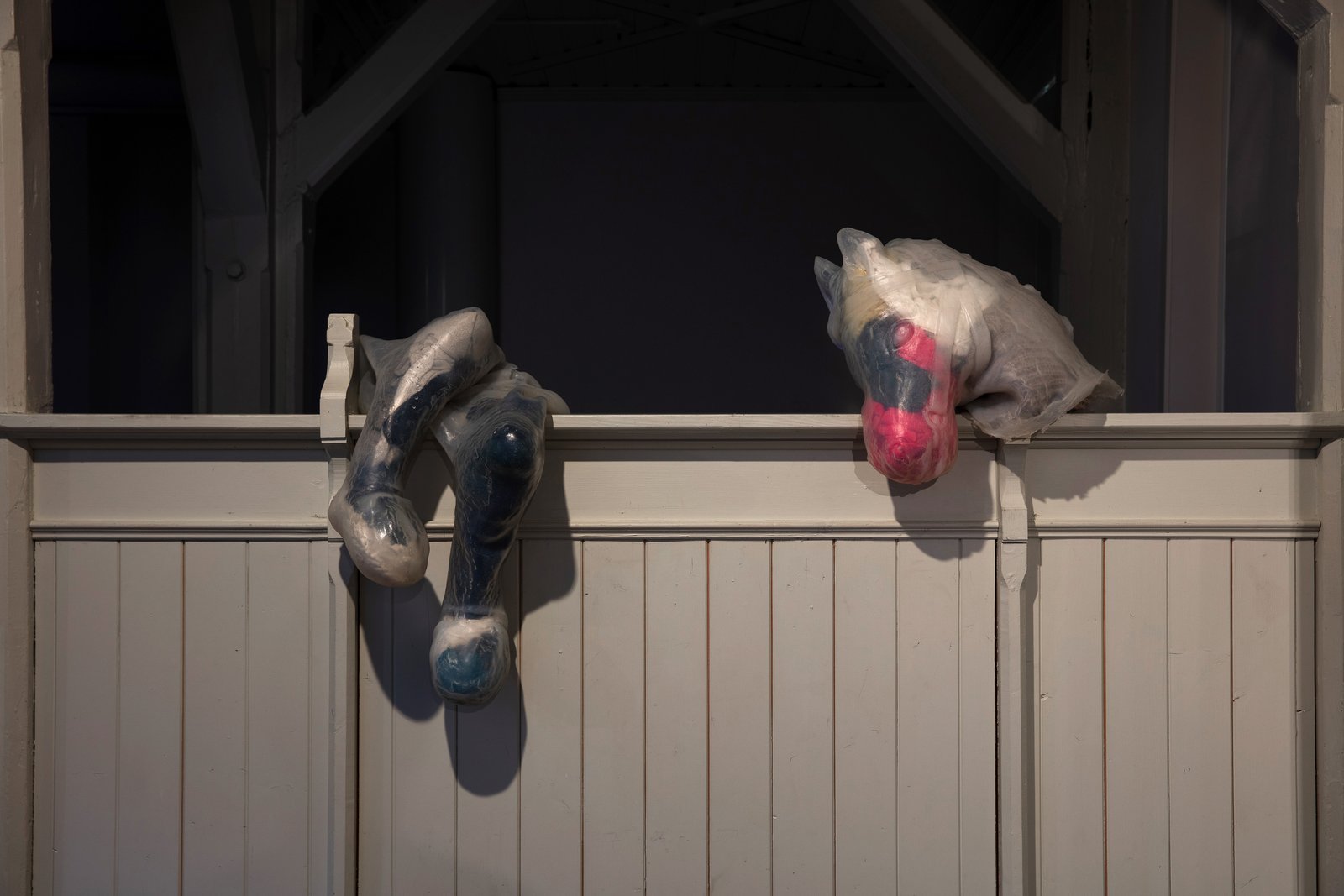 silicone sculpture stuffed with clothes inspired by costume horse by Irish artist Anna Clawson